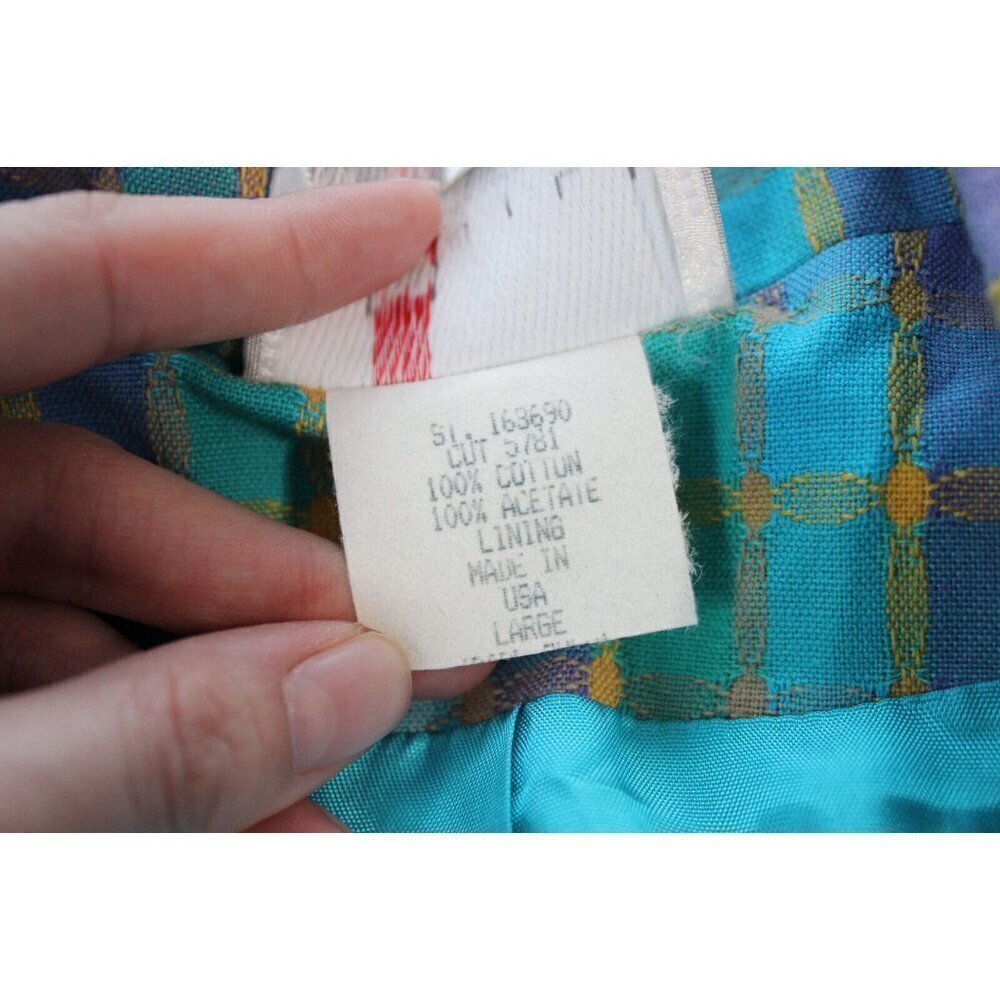 Vintage 80s 90s Blazer Large Multicolor Plaid Preppy Classic 100% Cotton USA - Picture 13 of 13